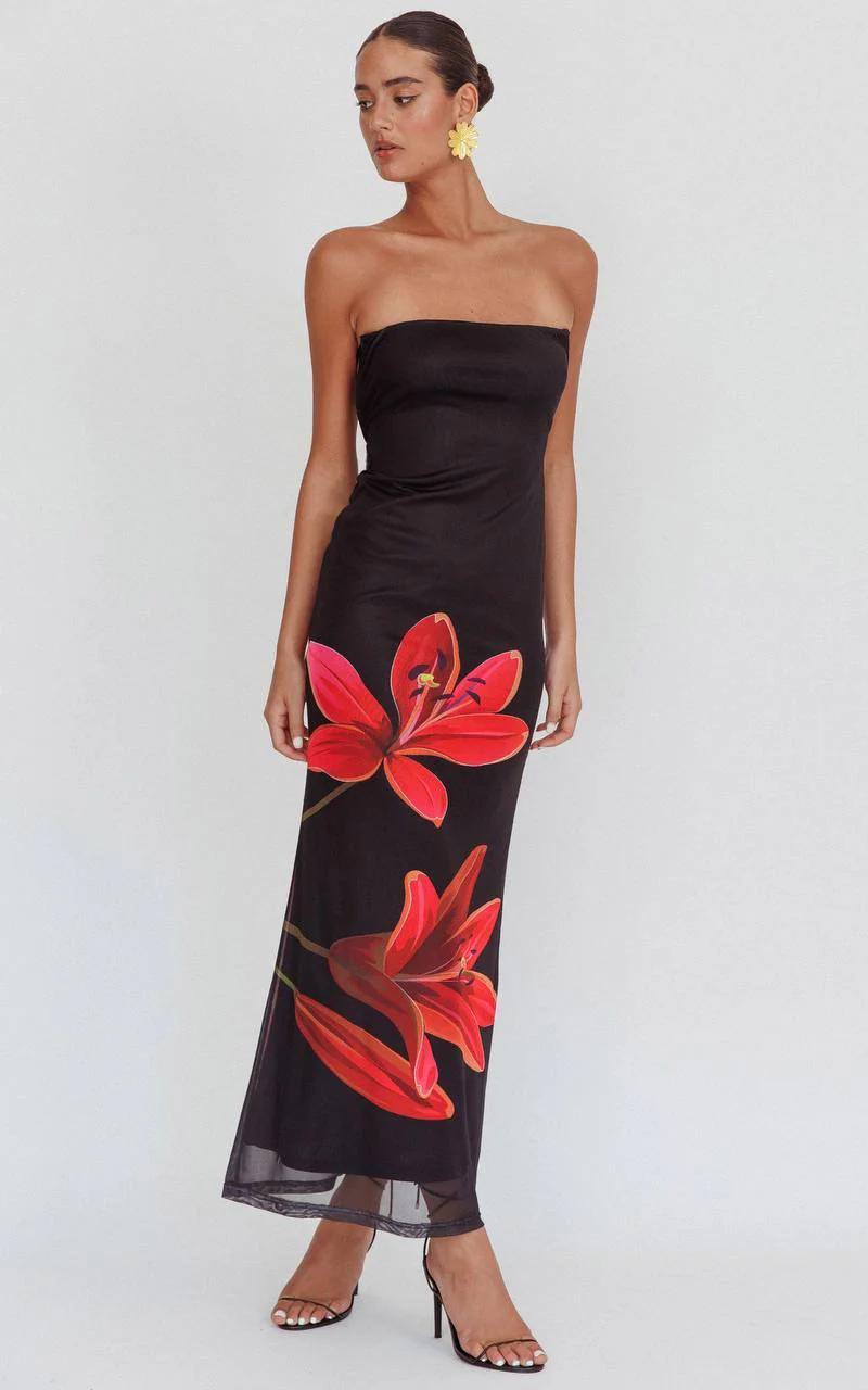 Nariko | Trägerloses Blumenkleid
